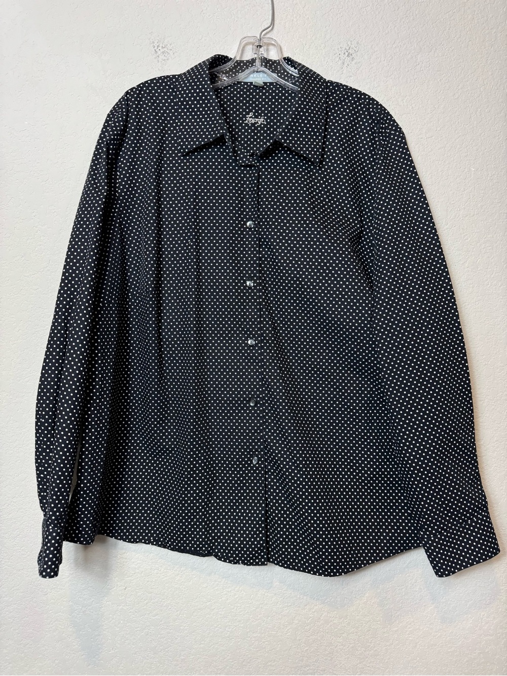 Foxcroft Women’s Plus Size 100% Cotton Polka Dot Button-Up Shirt Black White 18W